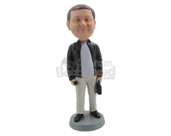 Custom Bobblehead Handsome Gentleman In Jacket With Bag And Mobile In Hand - Leisure & Casual Casual Males Personalized Bobblehead & Cake Topper Custom Bobblehead Handsome Gentleman In Jacket With Bag And Mobile In Hand - Leisure & Casual Casual Males Personalized Bobblehead & Cake Topper